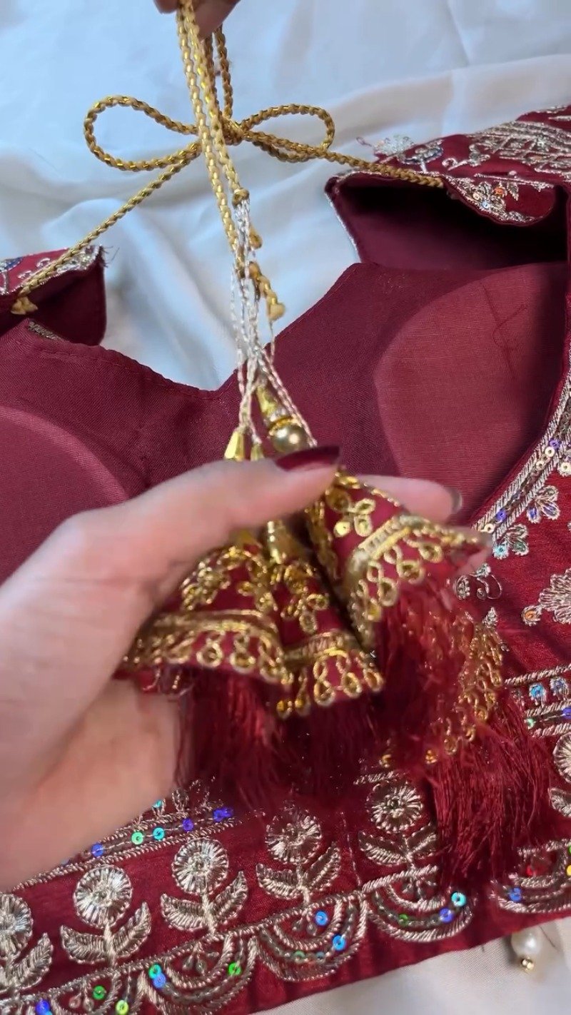 Royal Velvet & Organza Co-Ord Saree Set β Available in Maroon & White - Image 5