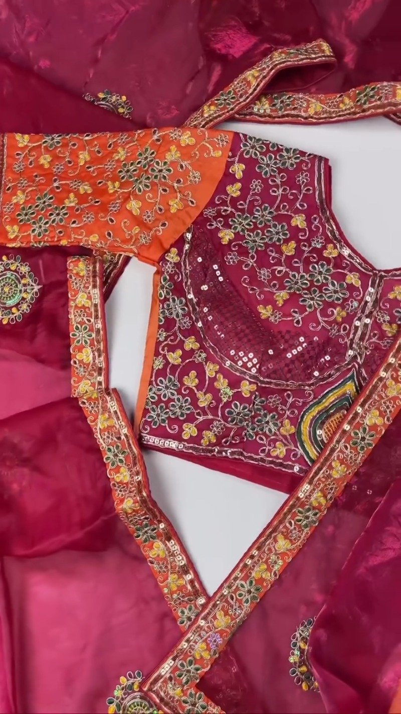 Opulent Hand-Embroidered Sequin Work Saree & Blouse Ensemble โ Available in Midnight Blue, Royal Purple, Forest Green, Magenta & Deep Maroon