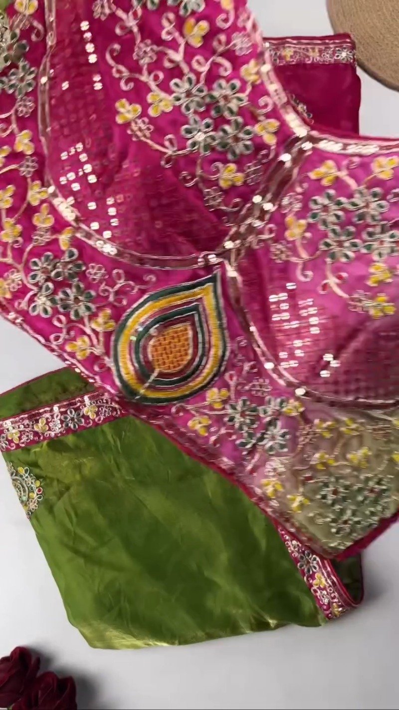 Opulent Hand-Embroidered Sequin Work Saree & Blouse Ensemble โ Available in Midnight Blue, Royal Purple, Forest Green, Magenta & Deep Maroon - Image 2