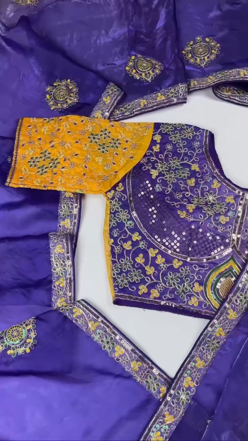 Opulent Hand-Embroidered Sequin Work Saree & Blouse Ensemble โ Available in Midnight Blue, Royal Purple, Forest Green, Magenta & Deep Maroon - Image 6