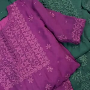 Chikankari Floral Embroidered Kurta Set – Available in Emerald Green, Scarlet Red & Midnight Black