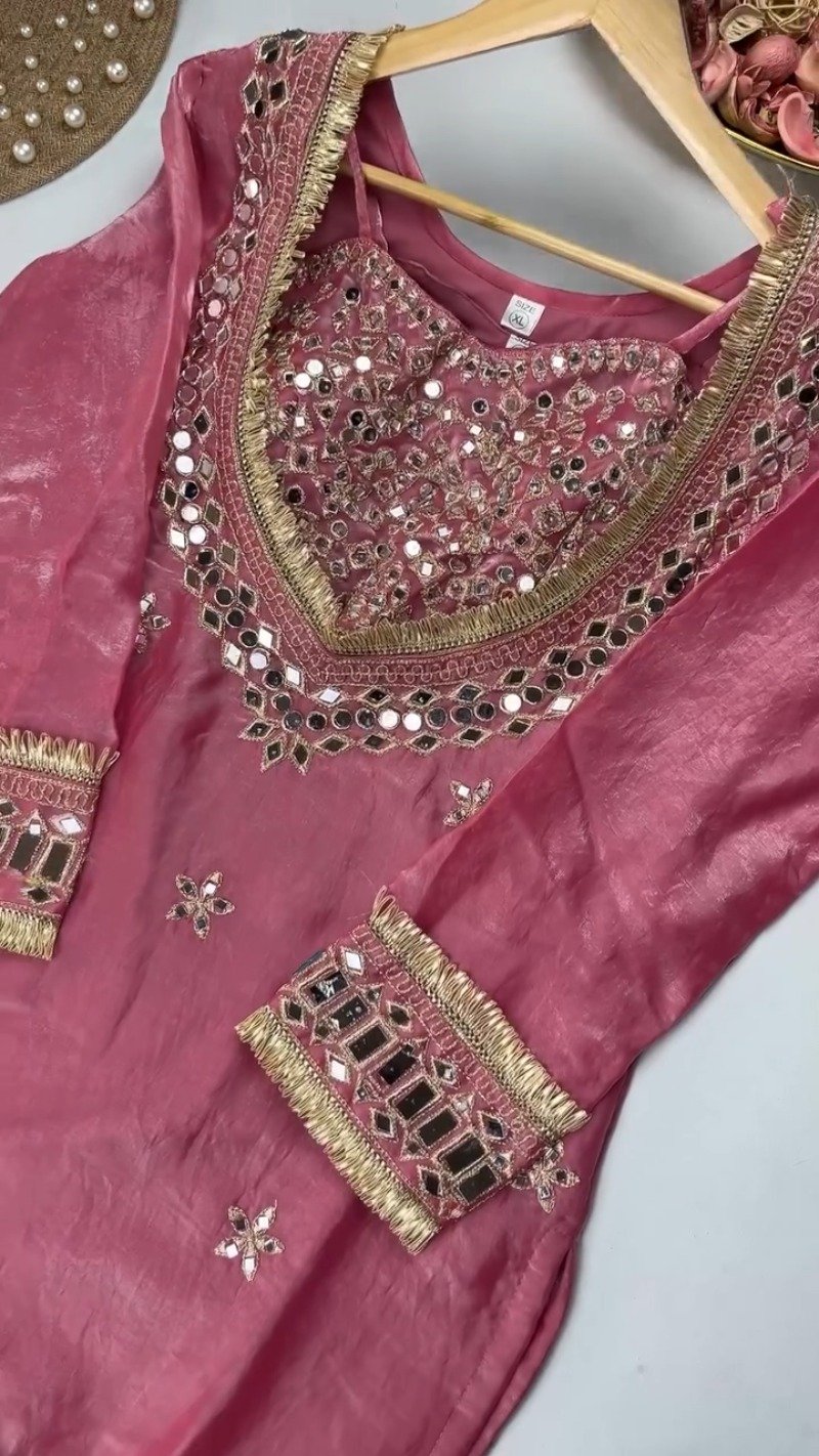 Opulent Mirror-Embellished Velvet Kurta Set β Available in Royal Purple & Classic Rose Pink - Image 6
