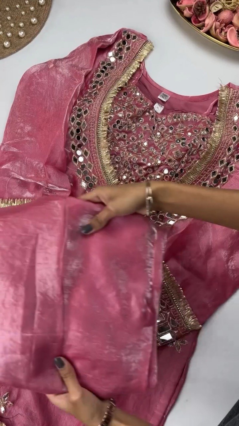 Opulent Mirror-Embellished Velvet Kurta Set β Available in Royal Purple & Classic Rose Pink - Image 7