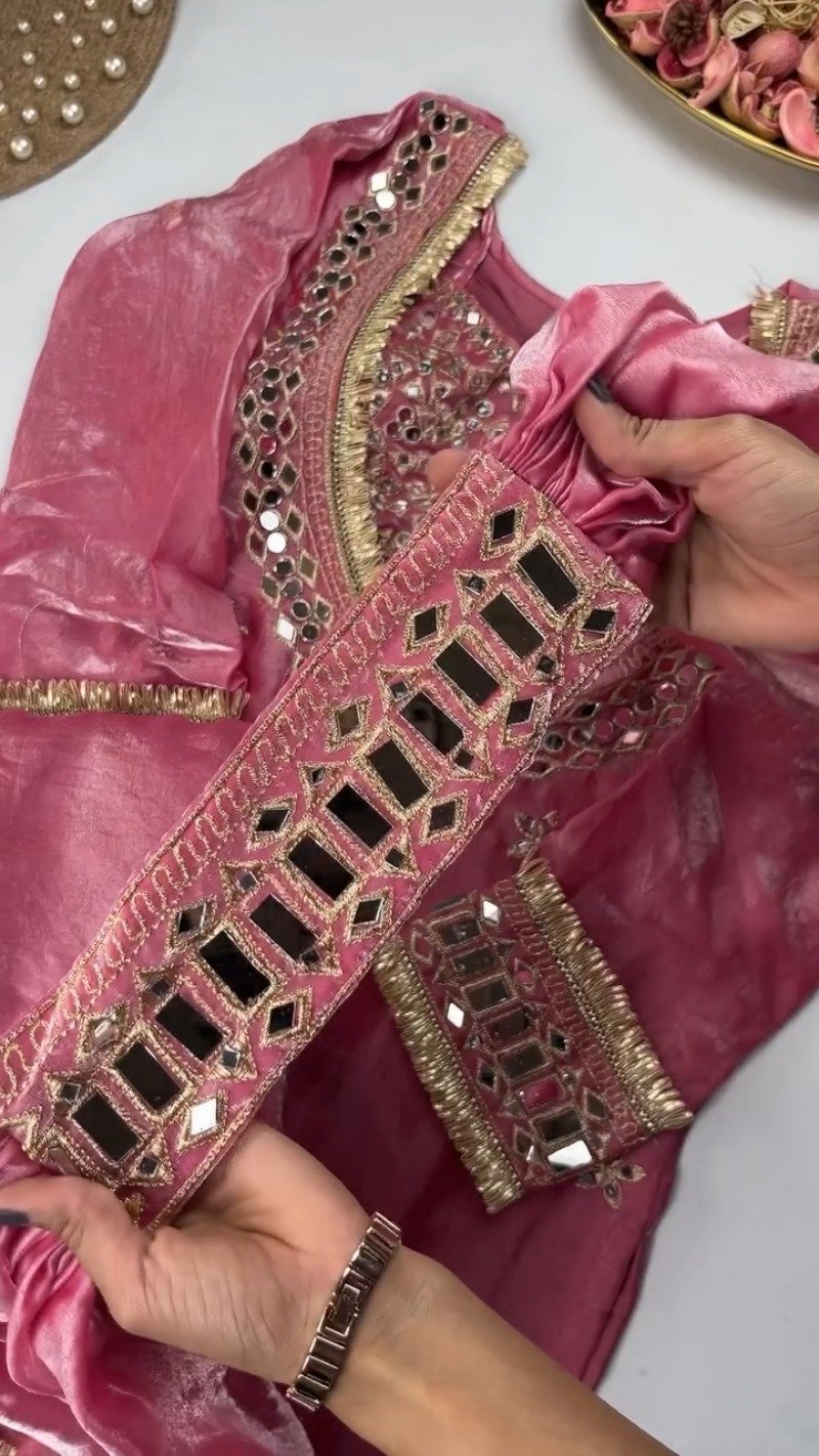 Opulent Mirror-Embellished Velvet Kurta Set β Available in Royal Purple & Classic Rose Pink - Image 8