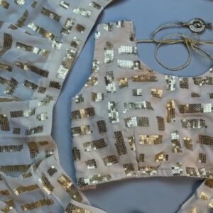Luminous Champagne Sequin Geometric Saree and Blouse Set