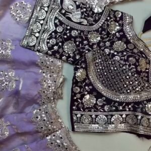 Royal Purple Elegance Embroidered Blouse and Saree Set