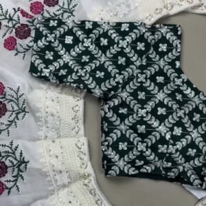 Enchanting Floral Embroidered Kurta Set with Sequin Detailing – Available in Emerald Green & Ivory White