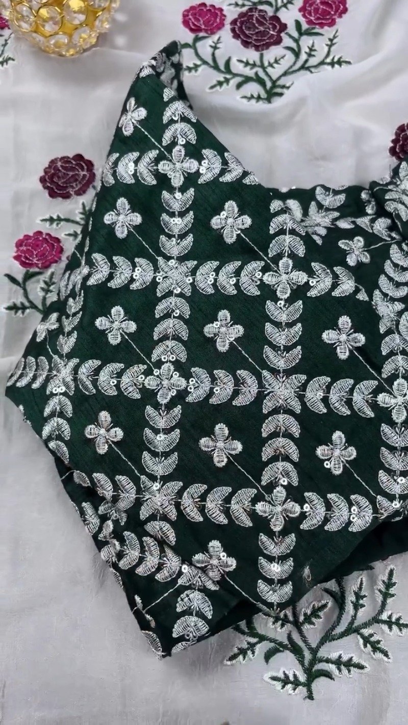 Enchanting Floral Embroidered Kurta Set with Sequin Detailing β Available in Emerald Green & Ivory White - Image 6