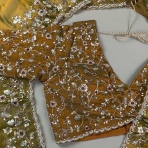 Enchanting Mustard Gold Sequined Organza Saree & Matching Embellished Blouse