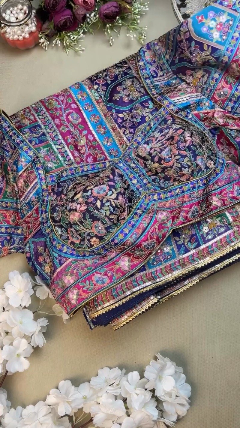 Royal Midnight & Regal Multicolour Embroidered Lehenga Set β Available in Midnight Blue & Vibrant Multicolour - Image 3