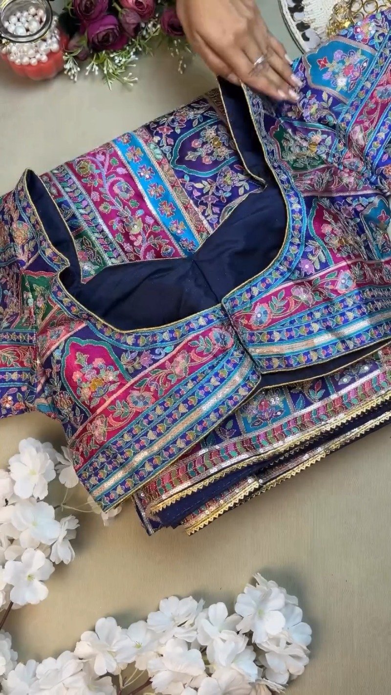 Royal Midnight & Regal Multicolour Embroidered Lehenga Set β Available in Midnight Blue & Vibrant Multicolour - Image 4