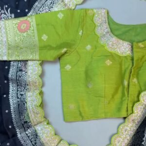 Midnight Bloom Banarasi Silk Saree with Contrast Embroidered Blouse – Available in Midnight Black & Lime Green