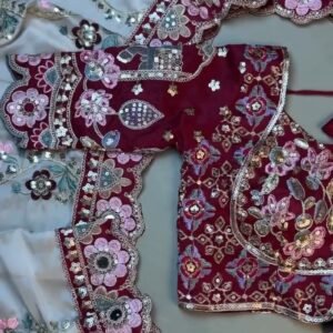 Regal Maroon & Soft Cream Embroidered Saree Ensemble – Available in Maroon & Cream