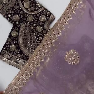 Opulent Sequin-Embroidered Saree with Heavily Embellished Blouse – Available in Sky Blue & Maroon