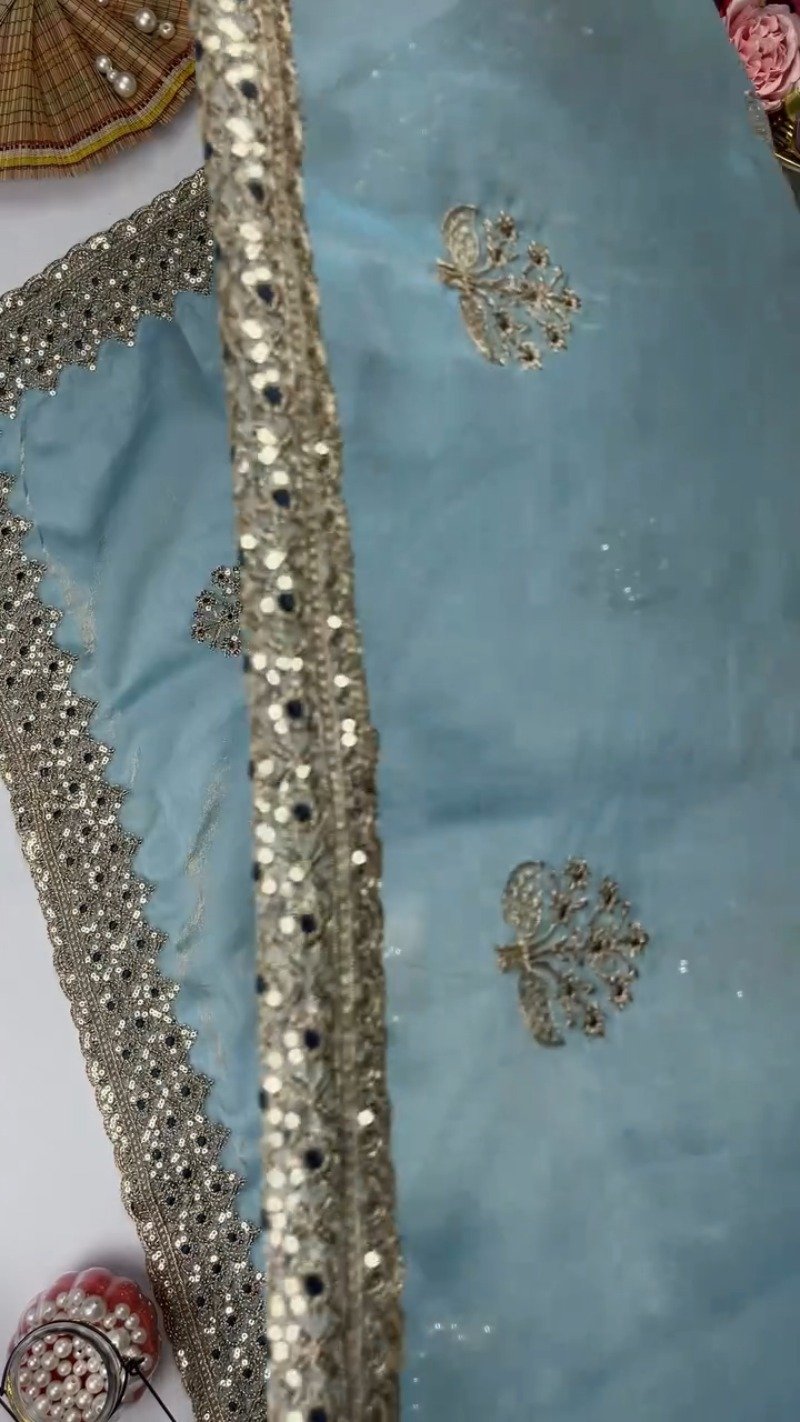 Opulent Sequin-Embroidered Saree with Heavily Embellished Blouse β Available in Sky Blue & Maroon - Image 7