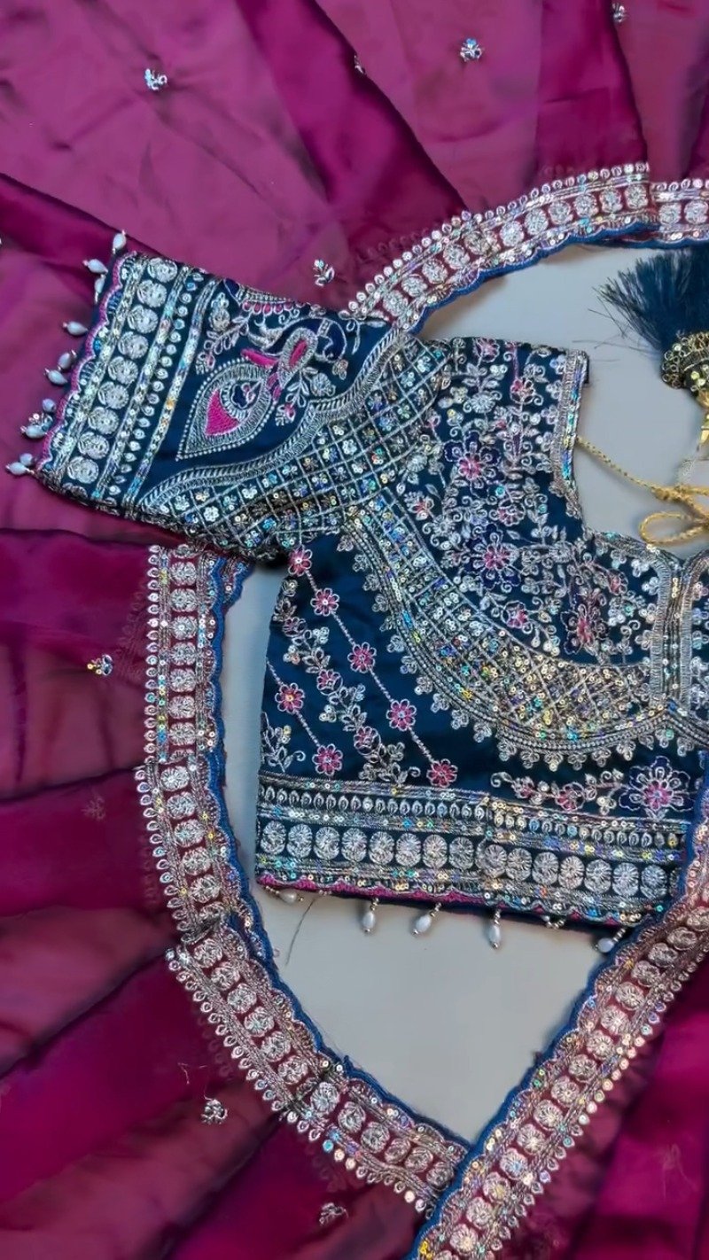 Opulent Velvet & Silk Blend Designer Lehenga Set β Available in Midnight Blue & Royal Wine