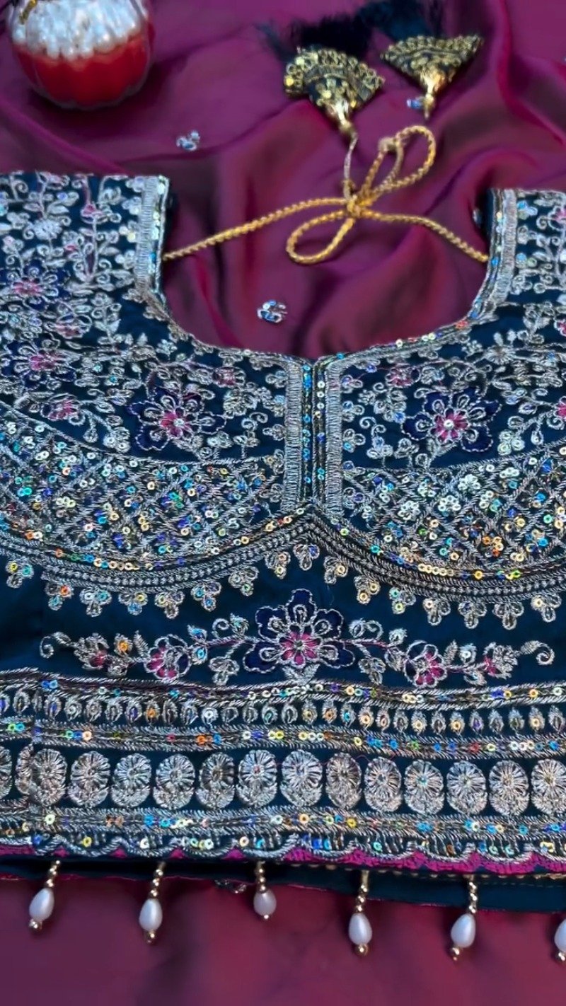 Opulent Velvet & Silk Blend Designer Lehenga Set β Available in Midnight Blue & Royal Wine - Image 6