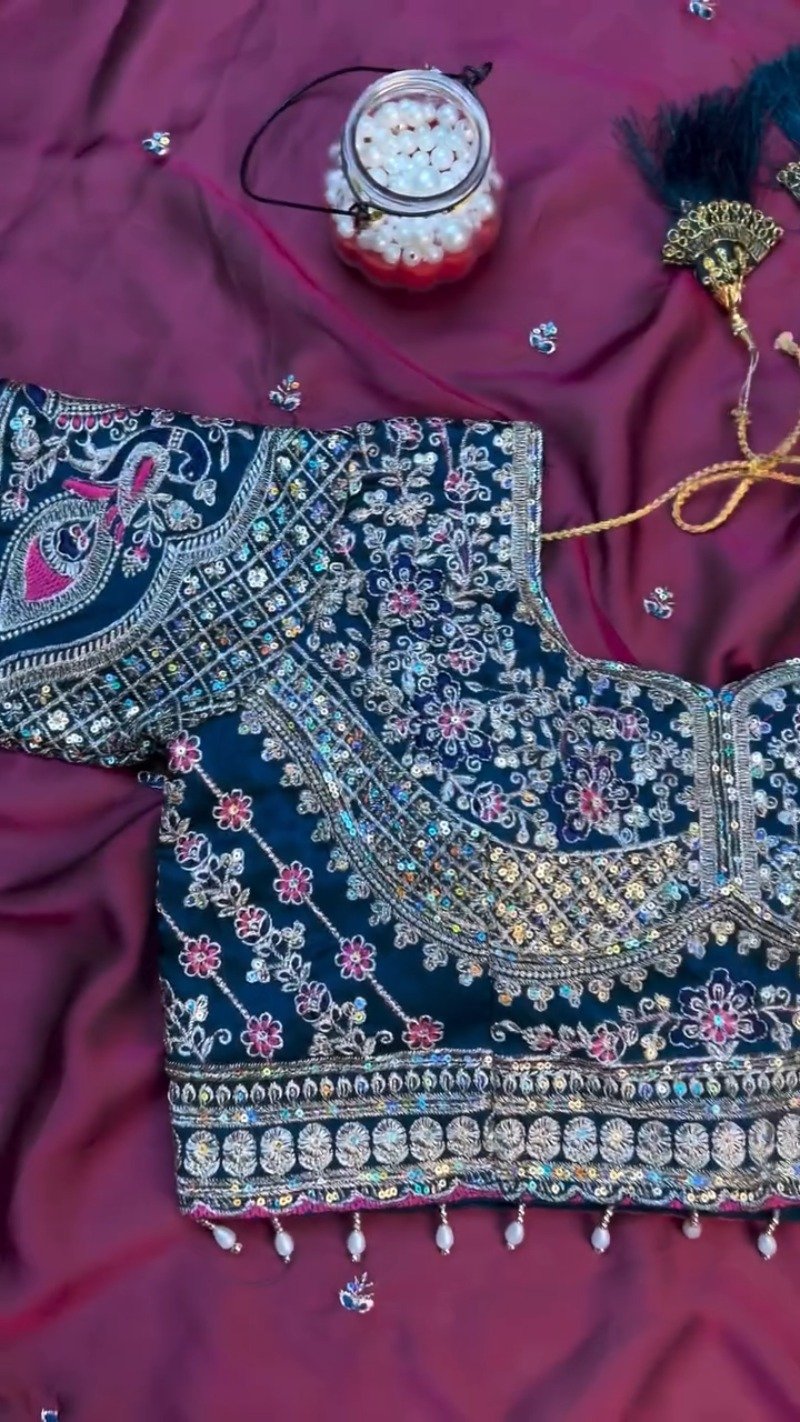 Opulent Velvet & Silk Blend Designer Lehenga Set β Available in Midnight Blue & Royal Wine - Image 7