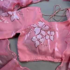 Blush Pink Floral Sequin Embroidered Saree Set – Elegance in Every Drape