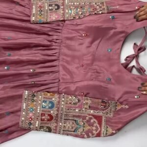 Elegant Mirror-Work Anarkali Kurta Set – Available in Sage Green & Mauve Pink