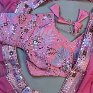 Rosy Radiance Floral Embroidered Saree Set – Available in Vibrant Pink