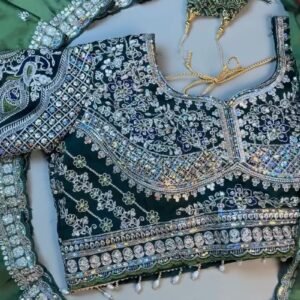 Enchanting Emerald Green Peacock Motif Embroidered Saree Set