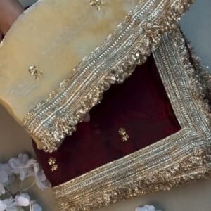 Opulent Velvet & Silk Dupatta Set – Available in Deep Burgundy & Elegant Beige