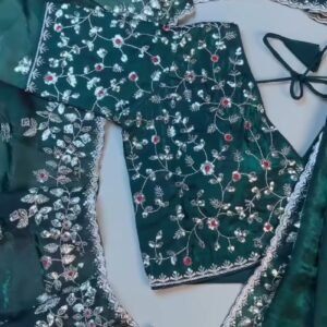 Midnight Emerald Embroidered Silk Blouse – A Timeless Ethnic Essential