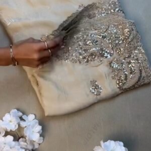 Opulent Paisley Embellished Saree Set – Available in Wine & Champagne