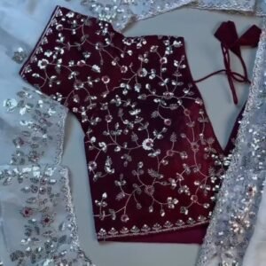 Opulent Velvet & Organza Co-Ord Set with Sequin Embellishments – Available in Ivory & Deep Maroon