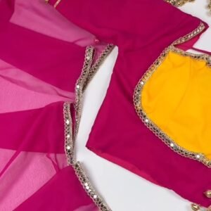 Dual-Tone Mirrorwork Designer Saree & Blouse Set – Available in Red & Yellow & Fuchsia & Yellow