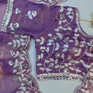 Enchanting Lavender Organza Saree Set with Silver Zari Embroidery