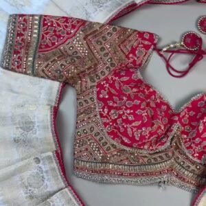 Opulent Ivory & Crimson Handloom Silk Saree Set with Embellished Blouse – Available in Ivory & Crimson