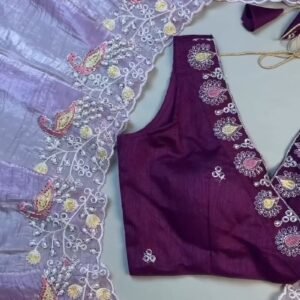 Lilac Organza Saree with Deep Plum Embroidered Blouse – Available in Lavender & Plum