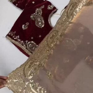 Opulent Paisley Embellished Saree Ensemble – Available in Crimson & Deep Plum