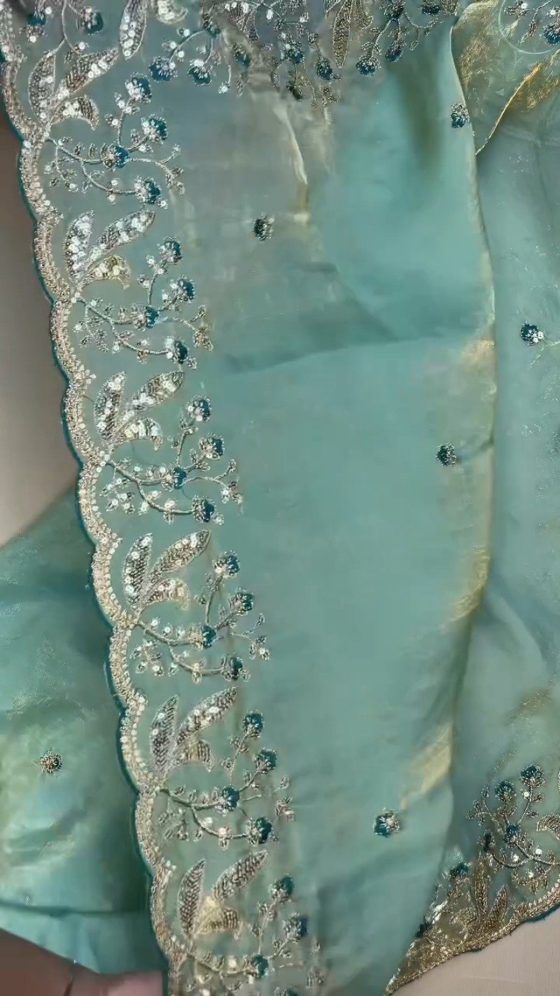 Midnight Teal & Aqua Azure Designer Blouse and Saree Set β Available in Midnight Teal & Aqua Azure - Image 4