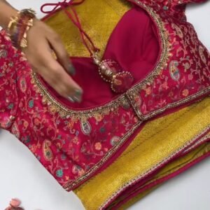 Opulent Hand-Embellished Silk Saree with Contrast Designer Blouse – Available in Mustard & Pink