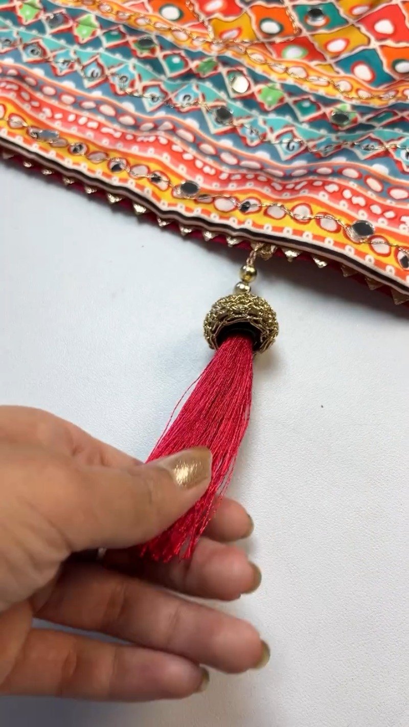 Bandhani-Inspired Mirror Work Ethnic Set with Pearl Embellishments β Available in Vibrant Multicolour & Deep Maroon - Image 5