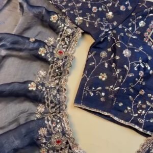 Midnight Navy Luxe Embroidered Silk Saree Set