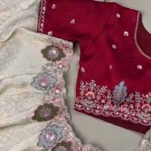 Opulent Floral Embroidered Ethnic Suit Set – Available in Deep Crimson & Classic Ivory