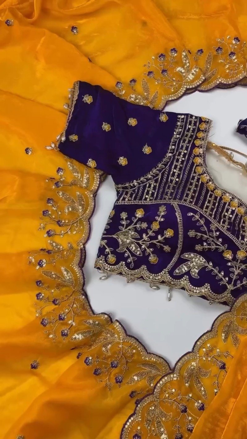 Opulent Hand-Embroidered Zardosi Silk Saree Set β Available in Crimson Red, Royal Purple, and Emerald Teal