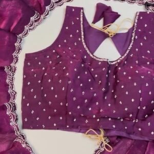 Royal Amethyst Scalloped Crystal Embellished Saree Set