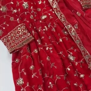 Enchanting Floral Sequined Kurta Set with Dupatta – Available in Crimson Red & Midnight Blue
