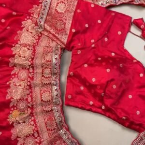 Regal Crimson Silk Brocade Lehenga Set with Elaborate Floral Zari Work