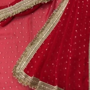 Radiant Sequin-Embellished Chiffon Saree with Ornate Zari Border – Available in Midnight Plum, Festive Red, Emerald Green, Mustard Yellow & Golden Sand