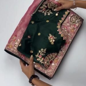 Opulent Sequinned Organza Saree Set with Hand-Embroidered Blouse – Available in Dusty Rose & Regal Burgundy