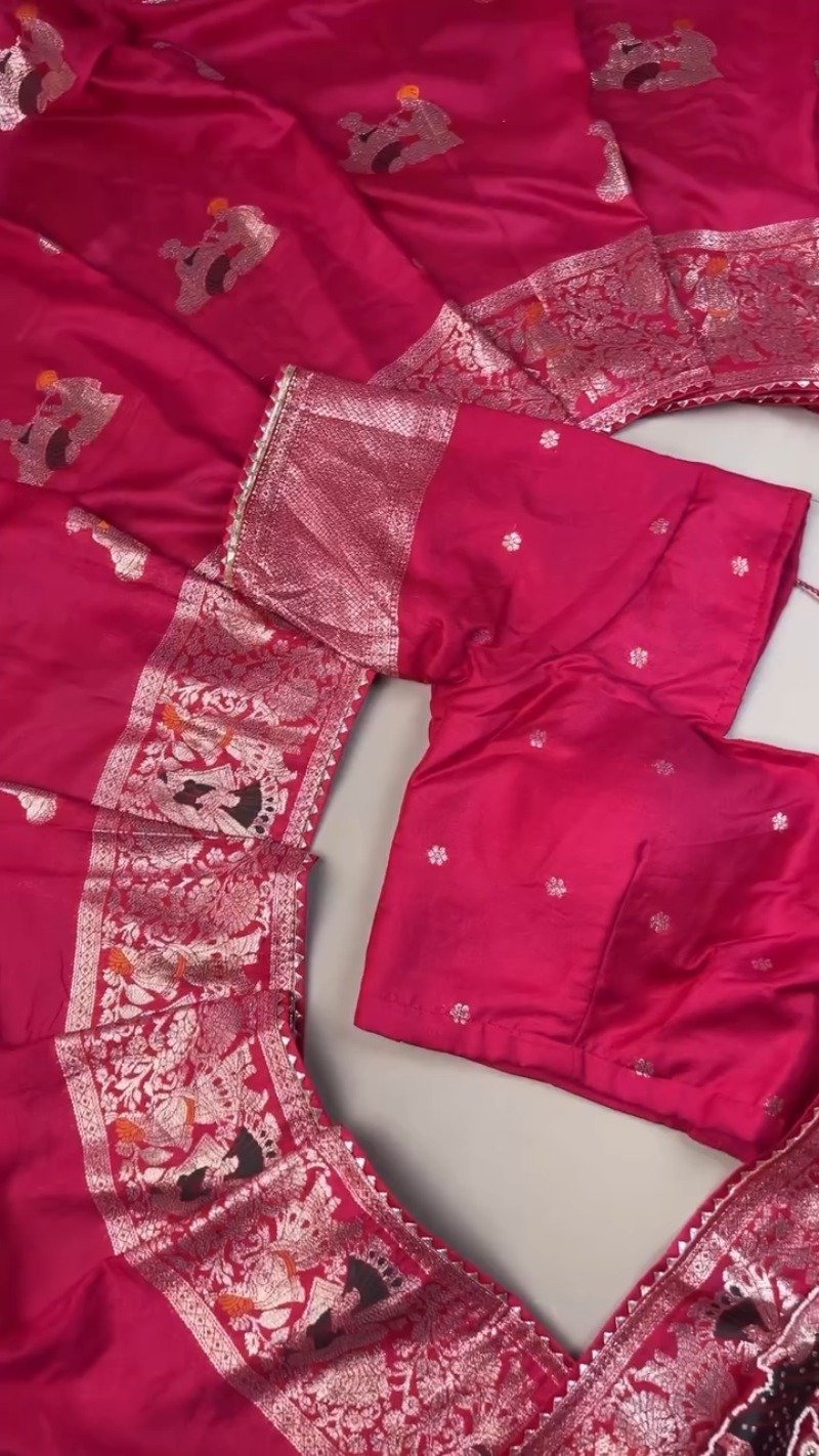 Royal Rani Pink Banarasi Silk Saree with Traditional Figural Weaving