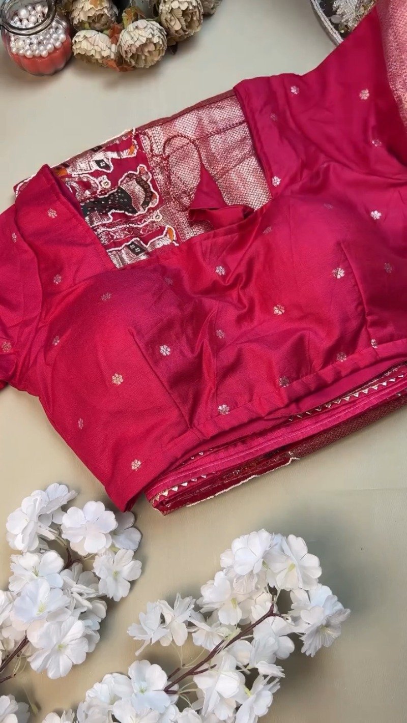 Royal Rani Pink Banarasi Silk Saree with Traditional Figural Weaving - Image 2
