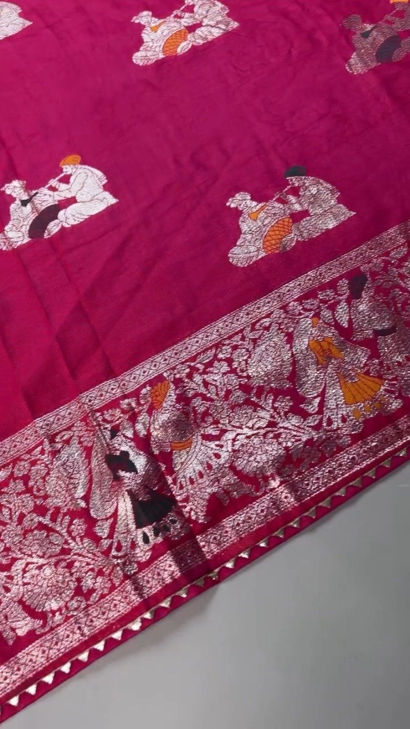 Royal Rani Pink Banarasi Silk Saree with Traditional Figural Weaving - Image 4