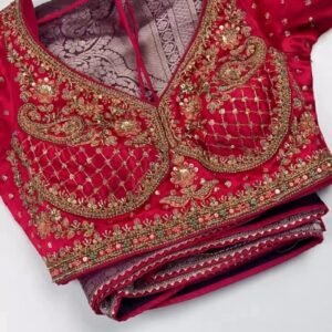 Royal Velvet & Silk Zari Woven Saree Ensemble – Available in Crimson & Deep Violet